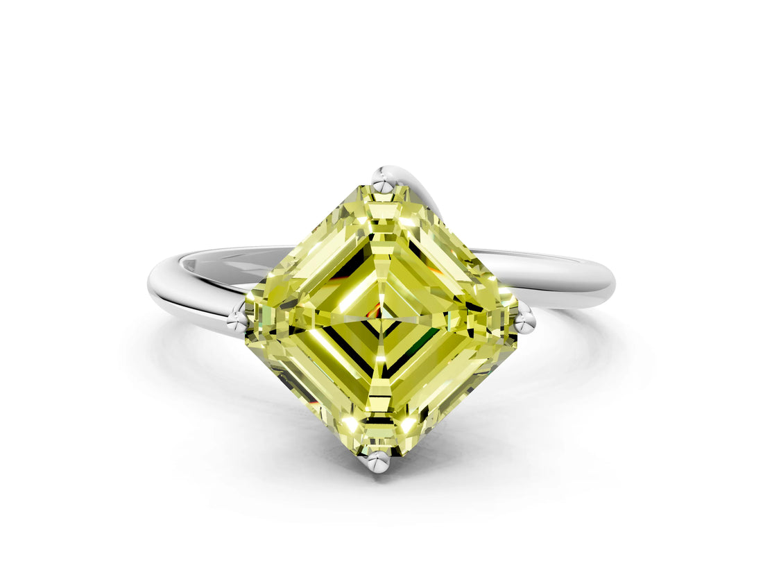 White gold Fancy Yellow Asscher Cut Diamond Solitaire Engagement Ring with Four-Prong Setting and Classic Band_72