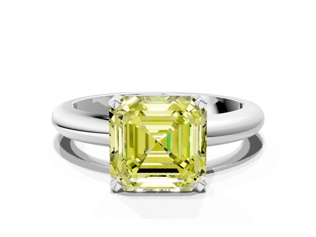 White gold Fancy Yellow Asscher Cut Diamond Solitaire Engagement Ring with Round Band and Four-Prong Setting_113