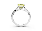 White gold Fancy Yellow Asscher Cut Diamond Solitaire Engagement Ring with Twisted Pavé Band and Four-Prong Setting_100