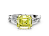 White gold Fancy Yellow Asscher Cut Diamond Solitaire Engagement Ring with Twisted Pavé Band and Four-Prong Setting_97