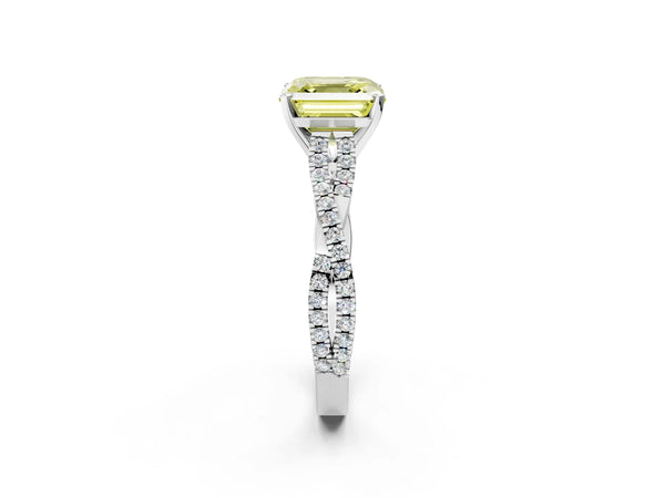 Platinum Asscher Cut Twisted Pave Engagement Ring Setting for Fancy Yellow Center