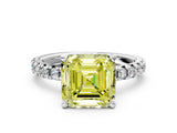 White gold Fancy Yellow Asscher Cut Diamond Solitaire Pavé Engagement Ring with Round Band and Prong Setting_12