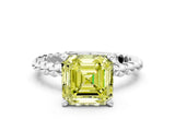 White gold Fancy Yellow Asscher Cut Diamond Solitaire Ring with Beaded Band and Prong Setting_124