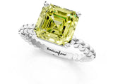 White gold Fancy Yellow Asscher Cut Diamond Solitaire Ring with Beaded Band and Prong Setting_125