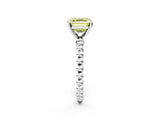 White gold Fancy Yellow Asscher Cut Diamond Solitaire Ring with Beaded Band and Prong Setting_126