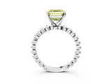 White gold Fancy Yellow Asscher Cut Diamond Solitaire Ring with Beaded Band and Prong Setting_127
