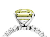 White gold Fancy Yellow Asscher Cut Diamond Solitaire Ring with Beaded Band and Prong Setting_128