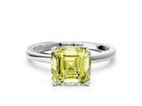 White gold Fancy Yellow Asscher Cut Diamond Solitaire Ring with Classic Band and Four-Prong Setting