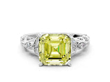 White gold Fancy Yellow Asscher Cut Diamond Solitaire Ring with Filigree Band and Four-Prong Setting_17
