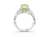 White gold Fancy Yellow Asscher Cut Diamond Solitaire Ring with Filigree Band and Four-Prong Setting_20