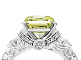 White gold Fancy Yellow Asscher Cut Diamond Solitaire Ring with Filigree Band and Four-Prong Setting_21