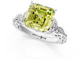 White gold Fancy Yellow Asscher Cut Diamond Solitaire Ring with Filigree Band and Four-Prong Setting_23