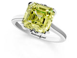 White gold Fancy Yellow Asscher Cut Diamond Solitaire Ring with Flower Prong Setting and Classic Band_121