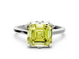 White gold Fancy Yellow Asscher Cut Diamond Solitaire Ring with Flower Prong Setting and Classic Band_128