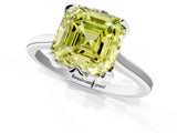 White gold Fancy Yellow Asscher Cut Diamond Solitaire Ring with Flower Prong Setting and Classic Band_13