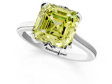 White gold Fancy Yellow Asscher Cut Diamond Solitaire Ring with Flower Prong Setting and Classic Band_134