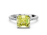 White gold Fancy Yellow Asscher Cut Diamond Solitaire Ring with Four-Prong Setting and Pavé Band_3