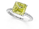 White gold Fancy Yellow Asscher Cut Diamond Solitaire Ring with Four-Prong Setting and Pavé Band_4