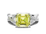 White gold Fancy Yellow Asscher Cut Diamond Solitaire Ring with Four-Prong Setting and Twisted Pavé Band_17