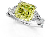 White gold Fancy Yellow Asscher Cut Diamond Solitaire Ring with Four-Prong Setting and Twisted Pavé Band_23