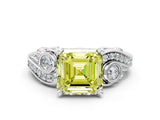 White gold Fancy Yellow Asscher Cut Diamond Solitaire Ring with Milgrain Pavé Band and Four-Prong Setting_53