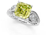 White gold Fancy Yellow Asscher Cut Diamond Solitaire Ring with Milgrain Pavé Band and Four-Prong Setting_53