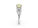 White gold Fancy Yellow Asscher Cut Diamond Solitaire Ring with Milgrain Pavé Band and Four-Prong Setting_54