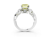 White gold Fancy Yellow Asscher Cut Diamond Solitaire Ring with Milgrain Pavé Band and Four-Prong Setting_56