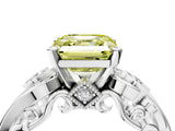 White gold Fancy Yellow Asscher Cut Diamond Solitaire Ring with Milgrain Pavé Band and Four-Prong Setting_57
