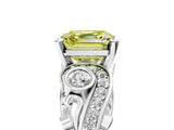 White gold Fancy Yellow Asscher Cut Diamond Solitaire Ring with Milgrain Pavé Band and Four-Prong Setting_57