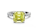 White gold Fancy Yellow Asscher Cut Diamond Solitaire Ring with Pavé Band and Four-Prong Setting_64