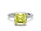 White gold Fancy Yellow Asscher Cut Diamond Solitaire Ring with Pavé Band and Hidden Halo_32