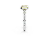 White gold Fancy Yellow Asscher Cut Diamond Solitaire Ring with Pavé Band and Hidden Halo_34