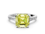White gold Fancy Yellow Asscher Cut Diamond Solitaire Ring with Pavé Band and Prong Setting_12
