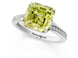 White gold Fancy Yellow Asscher Cut Diamond Solitaire Ring with Pavé Band and Prong Setting_13