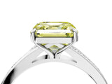 White gold Fancy Yellow Asscher Cut Diamond Solitaire Ring with Pavé Band and Prong Setting_16