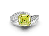 White gold Fancy Yellow Asscher Cut Diamond Solitaire Ring with Prong Setting and Twisted Pavé Band_24