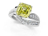 White gold Fancy Yellow Asscher Cut Diamond Solitaire Ring with Prong Setting and Twisted Pavé Band_25