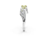 White gold Fancy Yellow Asscher Cut Diamond Solitaire Ring with Prong Setting and Twisted Pavé Band_26