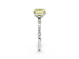 White gold Fancy Yellow Asscher Cut Diamond Solitaire Ring with Round  Pavé Band and Prong Setting_112