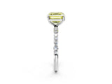White gold Fancy Yellow Asscher Cut Diamond Solitaire Ring with Round  Pavé Band and Prong Setting_120