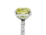 White gold Fancy Yellow Asscher Cut Diamond Solitaire Ring with Round  Pavé Band and Prong Setting_123