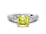 White gold Fancy Yellow Asscher Cut Diamond Solitaire Ring with Shared Prong Pavé Band and Four-Prong Setting_17
