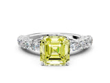 White gold Fancy Yellow Asscher Cut Diamond Solitaire Ring with Shared Prong Pavé Band and Four-Prong Setting_29