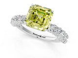 White gold Fancy Yellow Asscher Cut Diamond Solitaire Ring with Shared Prong Pavé Band and Four-Prong Setting_30