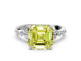 White gold Fancy Yellow Asscher Cut Diamond Solitaire Ring with Side Stones and Four-Prong Setting_74