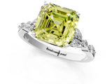 White gold Fancy Yellow Asscher Cut Diamond Solitaire Ring with Side Stones and Four-Prong Setting_75