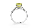 White gold Fancy Yellow Asscher Cut Diamond Solitaire Ring with Side Stones and Four-Prong Setting_77