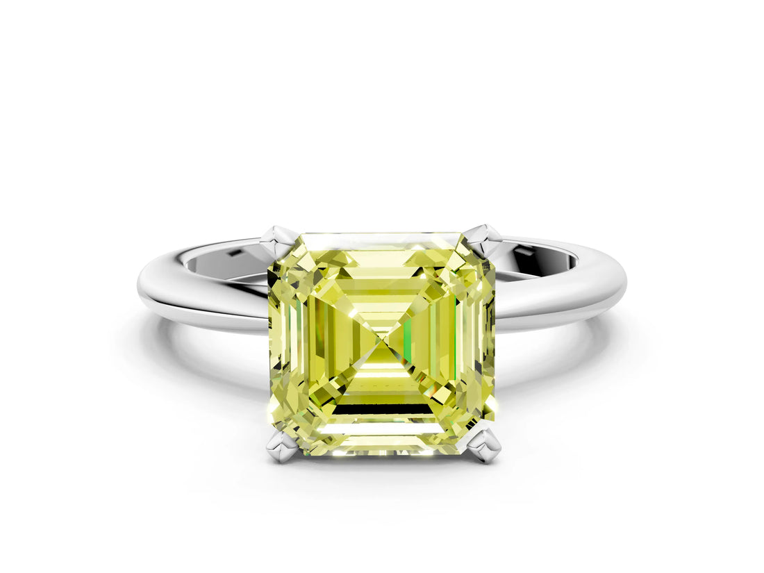 White gold Fancy Yellow Asscher Cut Diamond Solitaire Ring with Six-Prong Setting and Classic Band_35