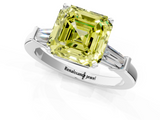 White gold Fancy Yellow Asscher  Cut Diamond Solitaire Ring with Tapered Baguette Accents and Four-Prong Setting_18